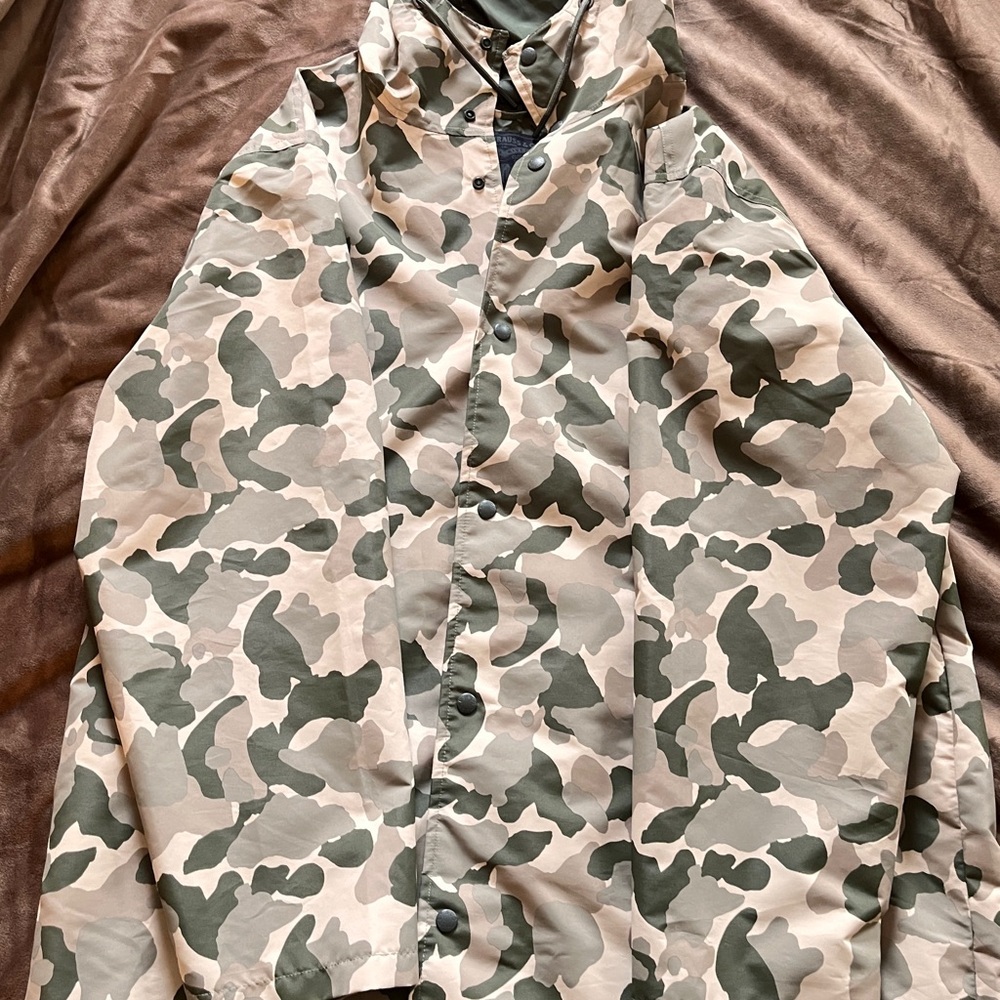 Long Style Camouflage Button-Up Rain Jacket